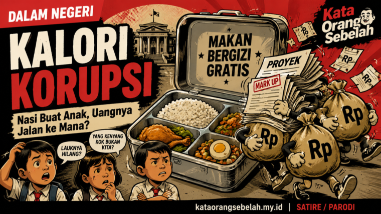 Ilustrasi satire dugaan korupsi program makan bergizi gratis dan anggaran yang diduga bocor