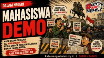 Ilustrasi satire Mahasiswa Demo untuk artikel Kata Orang Sebelah