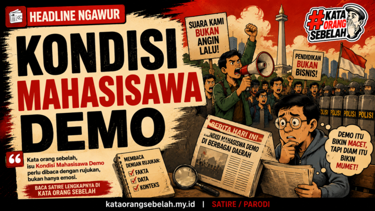Ilustrasi satire Kondisi Mahasisawa Demo untuk artikel Kata Orang Sebelah