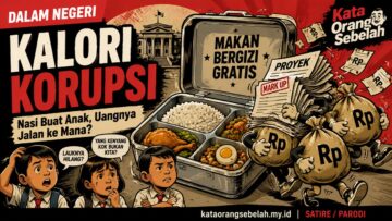 Ilustrasi satire dugaan korupsi program makan bergizi gratis dan anggaran yang diduga bocor